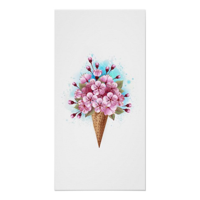 Poster Cône rose Sakura crème glacée gaufre (Devant)