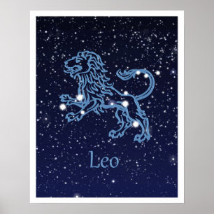 Poster Constellation du Lion et signe du zodiaque avec de