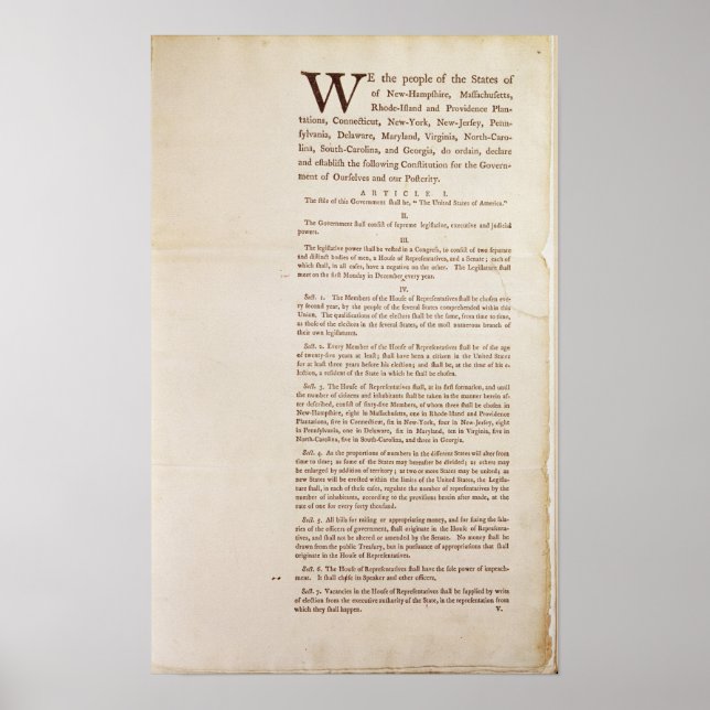Poster Constitution des États-Unis, 1787 (Devant)