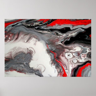 Poster Contemporary Abstract - Black, Silver and Red
