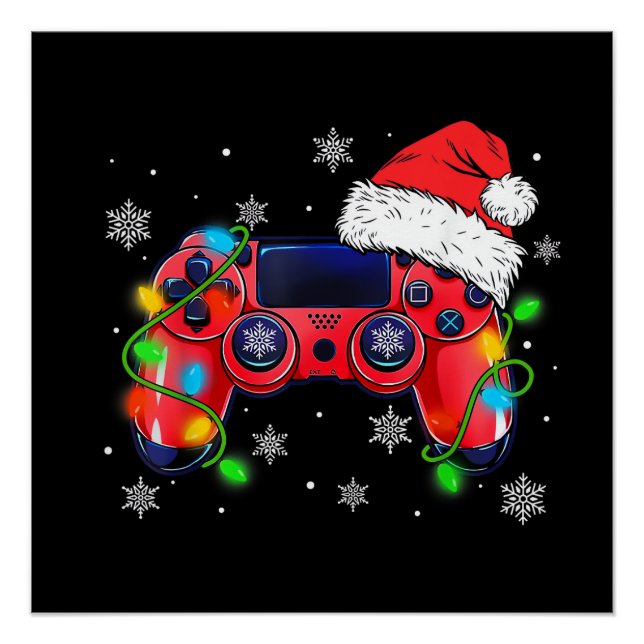 Poster Contrôleur de jeu vidéo chapeau de Noël Santa Game (Devant)