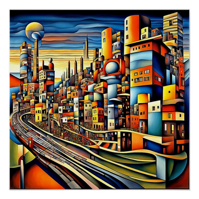 Poster Conurbation au coucher du soleil 2 (Devant)