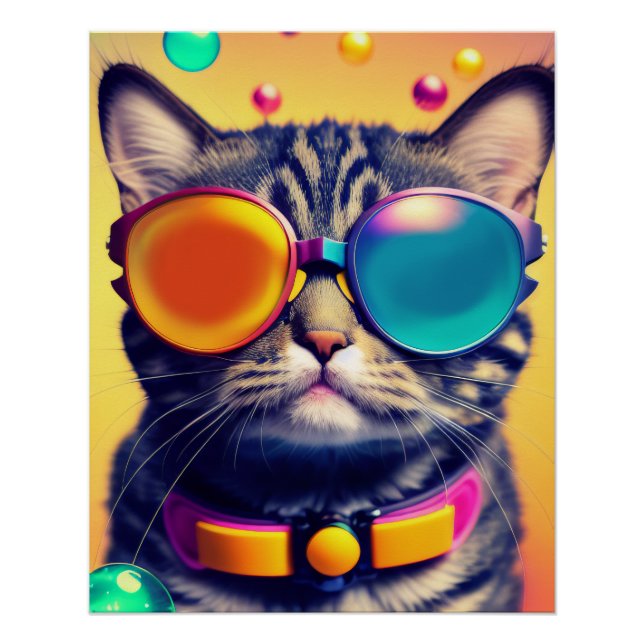 Poster Cool Chat Funky Shades Psychedelic Dream World (Devant)