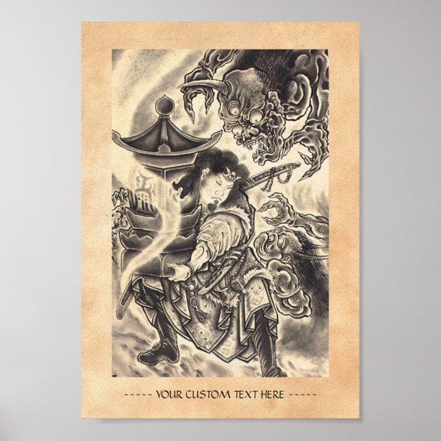 Poster Cool classic vintage japanese demon tattoo (Devant)
