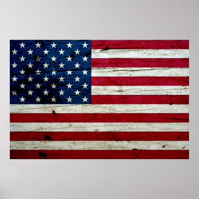 Poster Cool Distressed American Flag Wood Rustic (Devant)