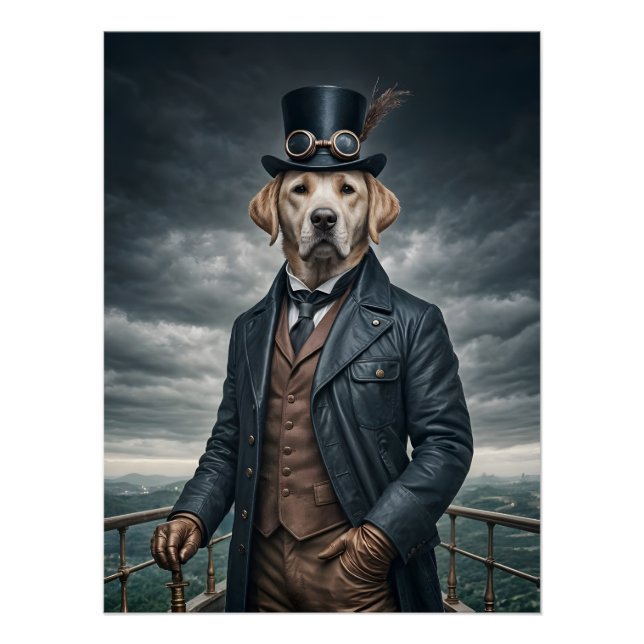 Poster Cool Elégant Victorian Steampunk Labrador Chien Ar (Devant)