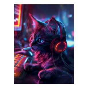 Poster Cool Gamer Chat Fumer drôle
