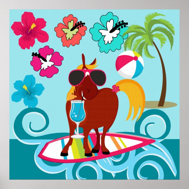 Poster Cool Horse Surfer Dude Summer Fun Beach Party (Devant)