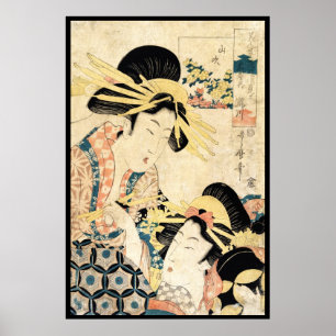 Poster Cool japonais vintage ukiyo-e deux geisha lady