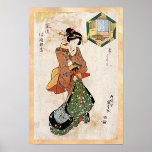 Poster Cool japonais vintage ukiyo-e geisha