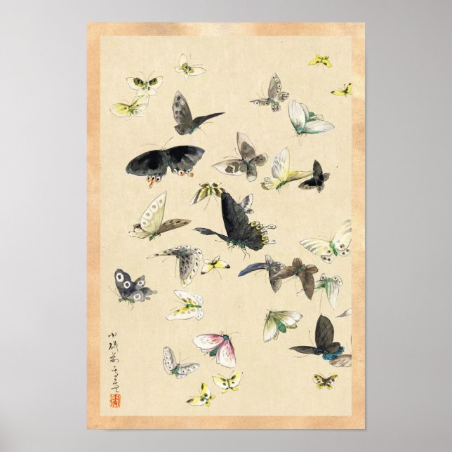 Poster Cool japonais vintage ukiyo-e papillon scroll (Devant)