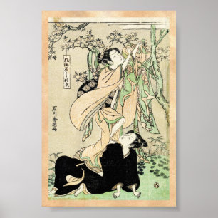 Poster Cool japonais vintage ukiyo-e scroll deux geishas
