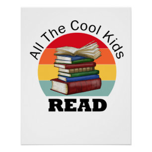 Poster Cool Kids Lire le livre Lecteur Funny Bookworm
