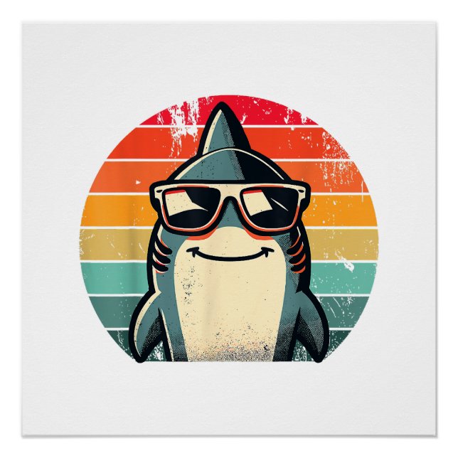 Poster Cool Retro Shark dans les lunettes de soleil les a (Devant)