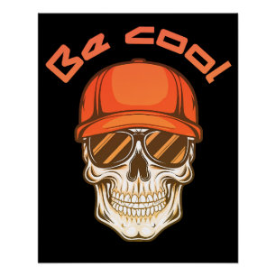 Poster Cool Skull with Cap and Sunglasses