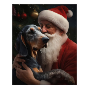Poster Coonhound Bluetick avec Noël au Père Noël