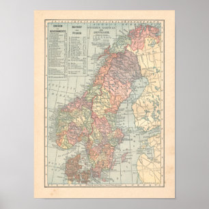 Poster Copie de carte du cru 1923 de la Suède Norvège