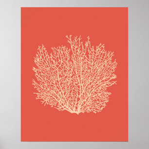 Poster Copie de corail de fan, pêche sur l'orange de