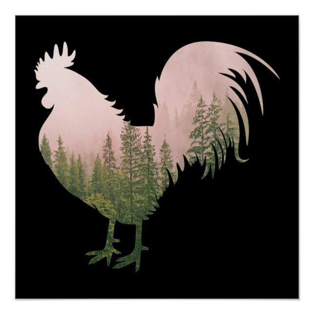 POSTER COQ DE LA NATURE STYLE FORET (Devant)