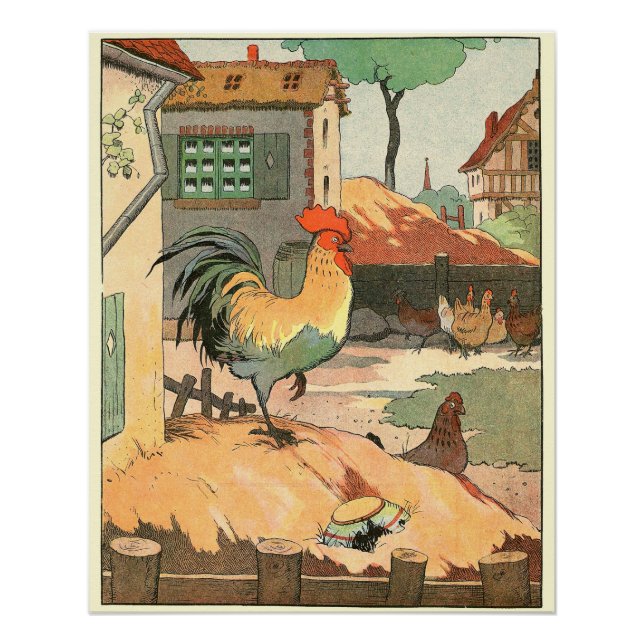 Poster Coq et poules dans le triage agricole (Devant)