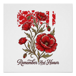 Poster Coquelicot Rouge Se souvenir et honorer Vintage Ch