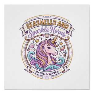 Poster Coquilles de licorne et cornes scintillantes POD P