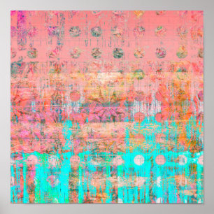 Poster Corail et turquoise Patiné Polka Dot Paint