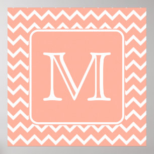 Poster Coral rose et blanc Chevron avec Monogramme person