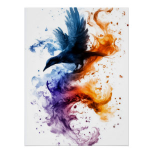 Poster Corbeau enchanté par le feu et la magie