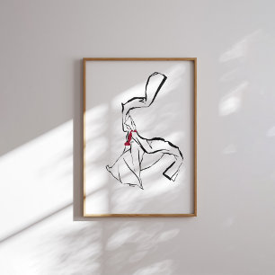 Poster Coréen Danse Hanbok Woman Ink Line