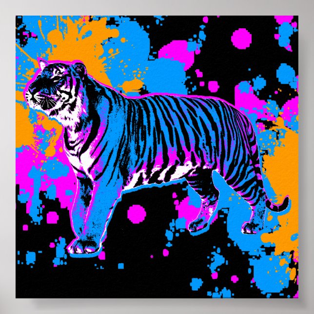 Poster Corey Tiger 80s Retro Tiger Paint Splatter (Devant)