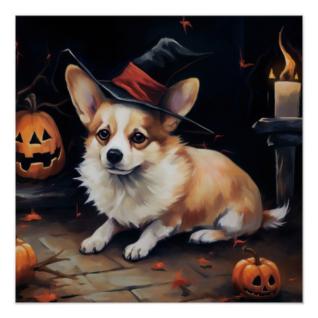 Poster Corgi Citrouille Halloween effroi (Devant)