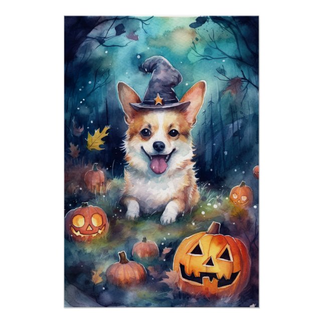 Poster Corgi d'Halloween avec la peur Citrouille (Devant)