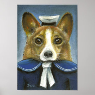 Poster corgi le marin