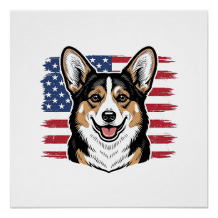 Poster Corgi patriotique drapeau américain vecteur vintag