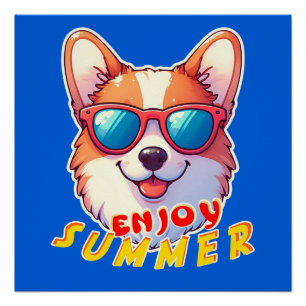 Poster Corgi porte des lunettes de soleil Profitez de l'é