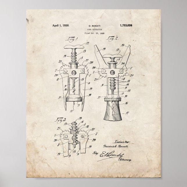 Poster Cork Extractor Patent - Old Look (Devant)