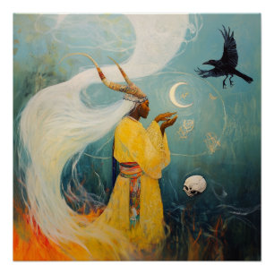 Poster Corned Prestess Moon Witchy AI Art Semi-Gloss