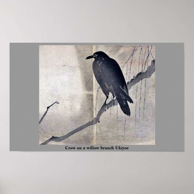 Poster Corneille sur une branche de saule Ukiyoe (Devant)