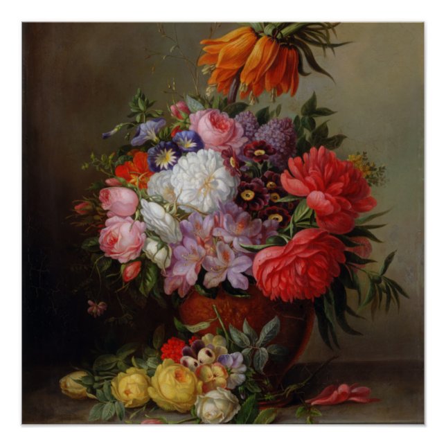 Poster Cornelis Johannes van Hulsteijn Vase avec Fleurs (Devant)