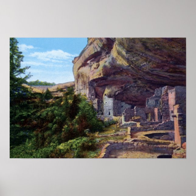 Poster Cortez Colorado Mesa Verde Spruce Tree House (Devant)