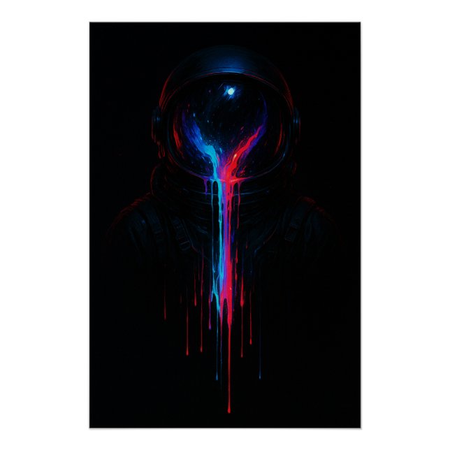 Poster Cosmic Astronaut Drip – Neon Space Art Print (Devant)
