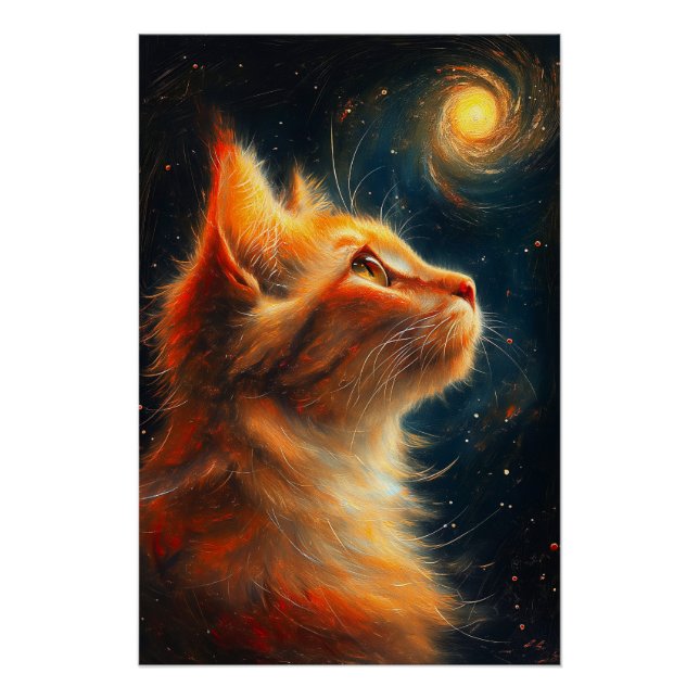 Poster Cosmic Dreamer | Ginger Cat Stargazing (Devant)