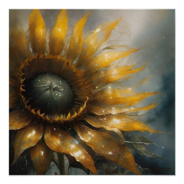 Poster Cosmic Sunflower - AI Fantasy Digital Art Print (Devant)
