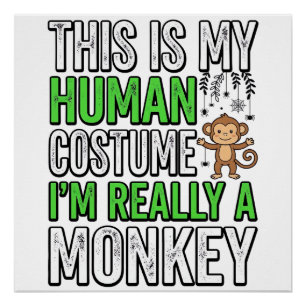 Poster Costume Humain Singe Drôle Design de Chemise Hallo
