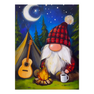 Poster Cosy Noël Gnome Camper Guitariste