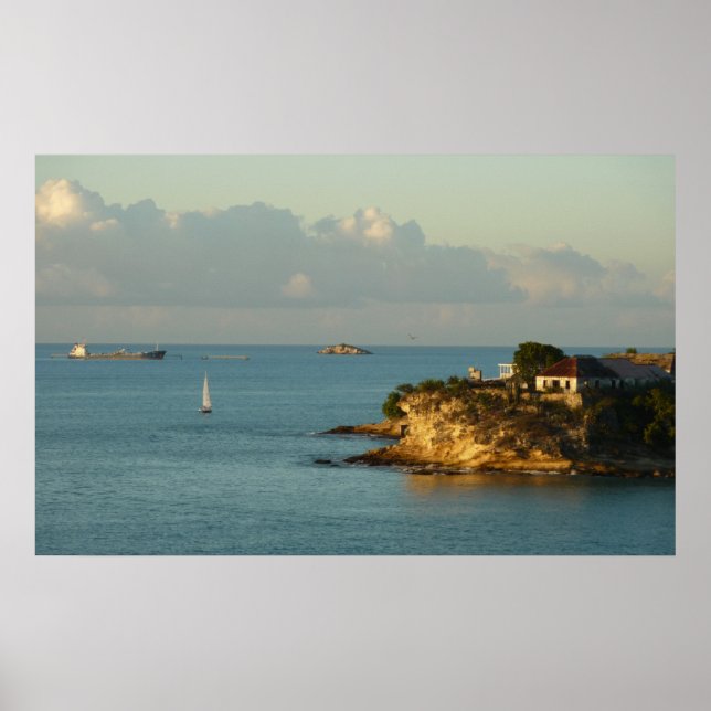 Poster Côte d'Antiguan Beau paysage marin de l'île (Devant)