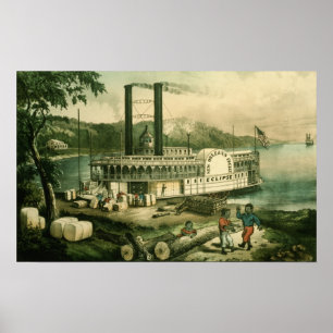 Poster Coton de chargement sur le Mississippi, 1870