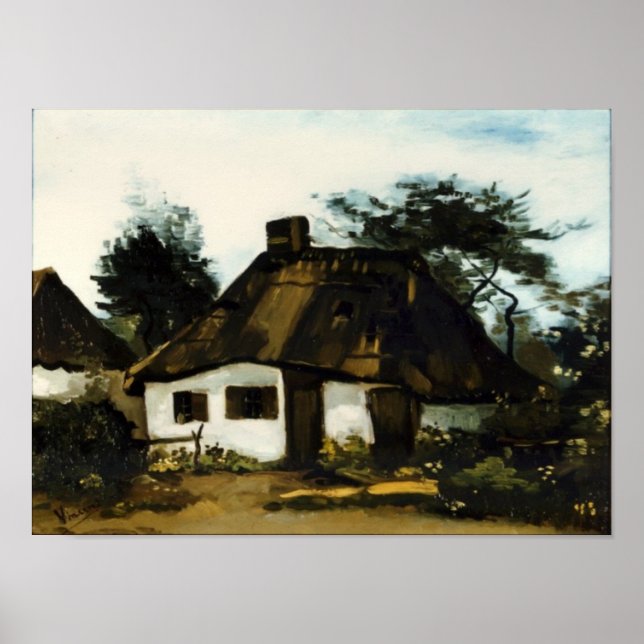 Poster Cottage avec Arbres Van Gogh Art (Devant)