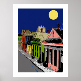 Poster Cottage créole Nouvelle Orléans Pleine lune